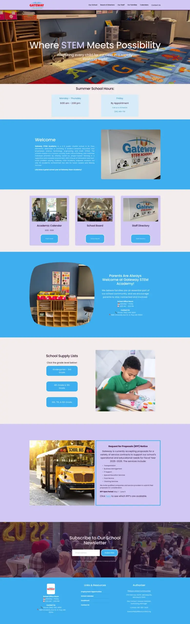 Full-length screenshot of the Gateway STEM Academy website