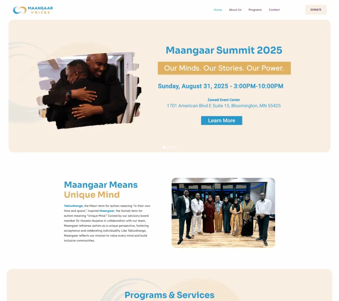 Maangaar Voices homepage design