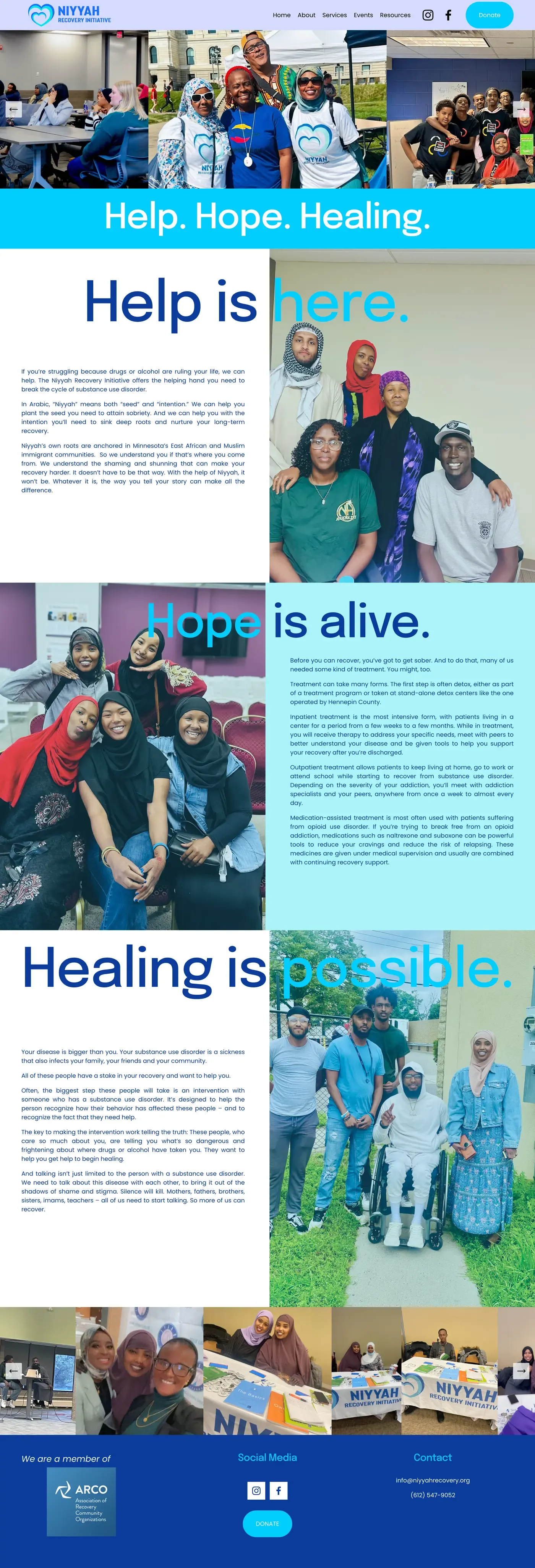 Full-length screenshot of the Niyyah Recovery Initiative website