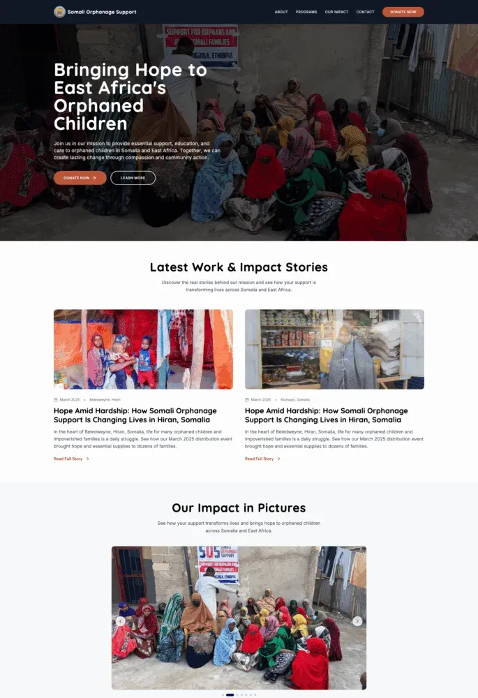 Somali Orphanage Support homepage design