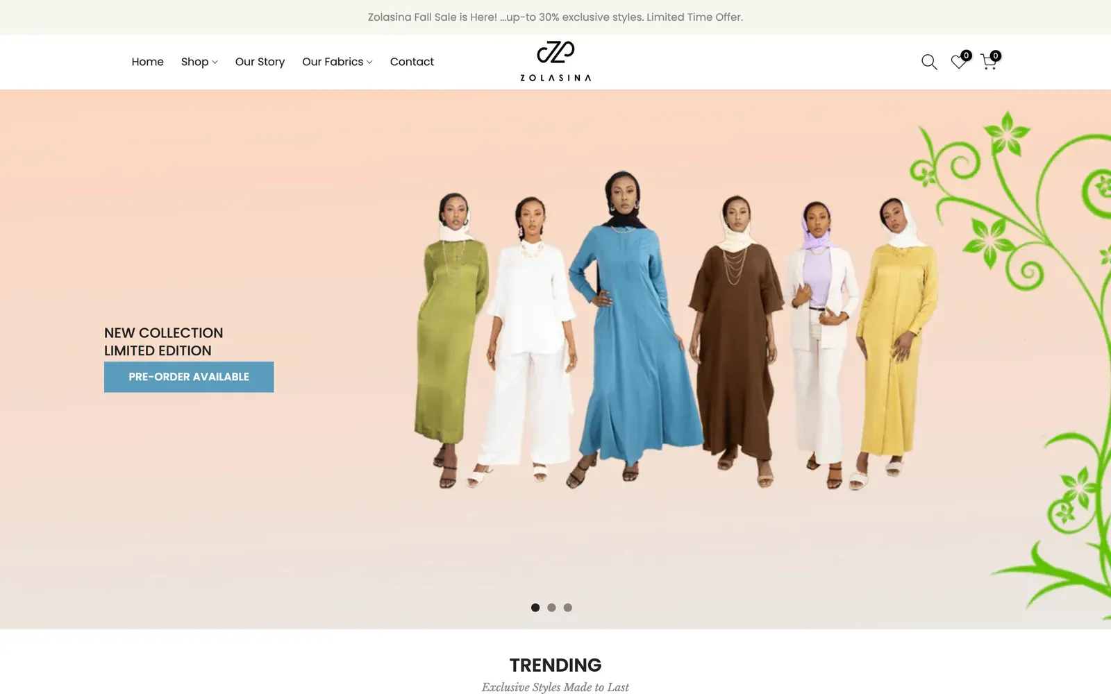 Zolasina homepage design